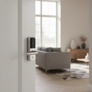 Yale Linus L2 Lite slim deurslot gemonteerd aan de binnenzijde van een voordeur